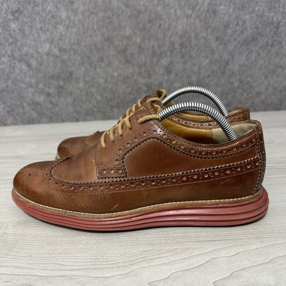 Cole Haan Lunargrand Wingtip Oxfords Mens 8 Brown Red Sole Leather Brogue